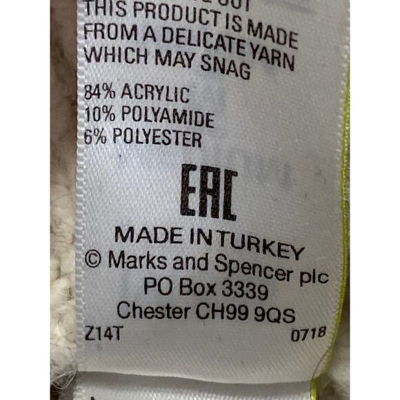 Mark & Spencer Cream Argyle Rib Knit V Neck Button Down Cardigan Sweater Top M - Picture 5 of 5